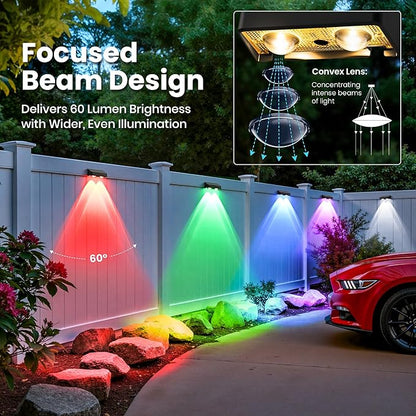 Solar Fence Lights Outdoor,50 LM 11 Modes & 9 Colors Solar Lights with Brighter LED Focus Lens Waterproof IP65 for Wall Backyard Deck Patio Porch Step Railings Pool Decor（20 Pack）