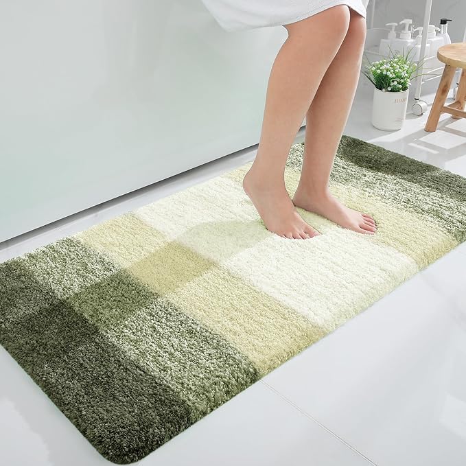 OLANLY Bathroom Rugs Mat 47x24, Extra Soft Absorbent Microfiber Bath Rugs, Rubber Backing, Quick Dry, Machine Washable Bath Mats for Bathroom Floor, Tub and Shower, Home Decor Accessories, Dark Green
