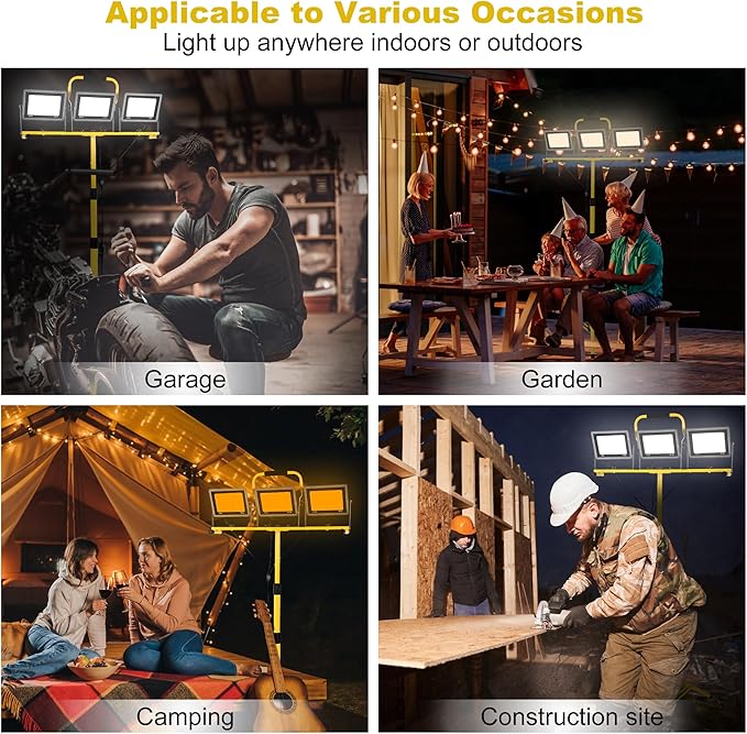 3-in-1 Color Work Lights with Stand, 22500Lm Head LED Work Light, with Adjustable and Foldable Tripod Stand, Waterproof Lamp with 3000 5000 6500 Kelvin Color Temperature
