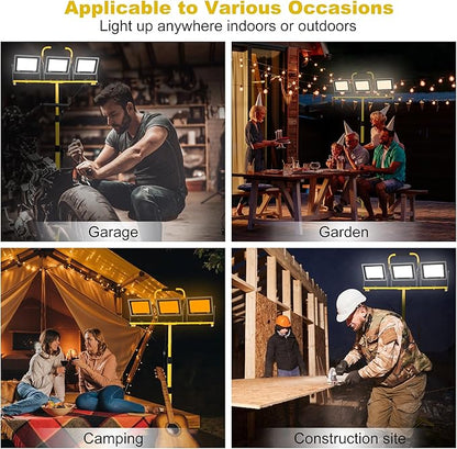 3-in-1 Color Work Lights with Stand, 22500Lm Head LED Work Light, with Adjustable and Foldable Tripod Stand, Waterproof Lamp with 3000 5000 6500 Kelvin Color Temperature