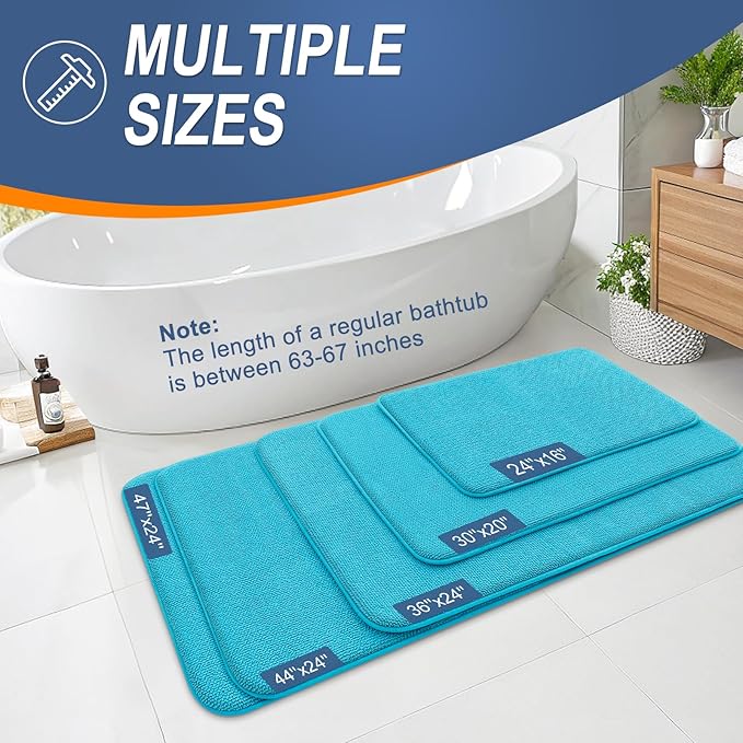 OLANLY Thick Memory Foam Bath Mats Rugs 44x24, Extra Soft Absorbent Bathroom Rug, Quick Dry Bath Mat, Non-Slip, Machine Washable Carpet for Bathroom, Tub and Shower, Home Decor Accessories, Aqua Sky