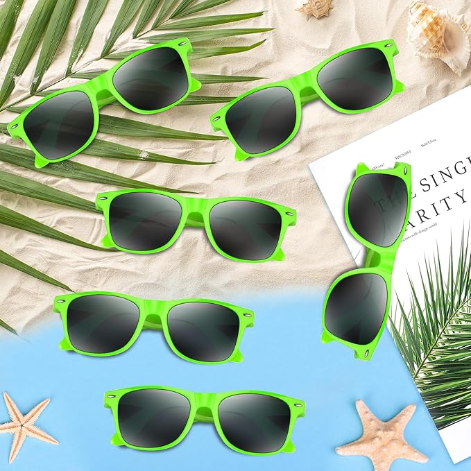 NEBURORA 6 Pack Green Neon Sunglasses Bulk Retro Colorful Party Glasses for Adult Men Women Birthday Wedding Summer Beach Pool Party Supplies