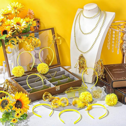 50 Pcs Gold Holiday Team Spirit Party Accessories Pom Pom Party Headbands Star Shape Sunglasses Bead Necklaces Stuff Favors for Birthday Wedding Supplies(Classic)