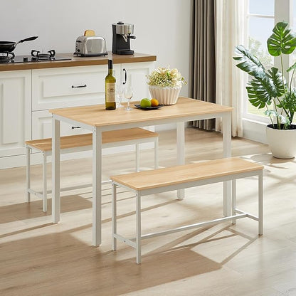 Dining Table Set for 4, Kitchen Room Table Set with 2 Benches, 3-Piece Dining Chairs Set for Breakfast Nook, Original