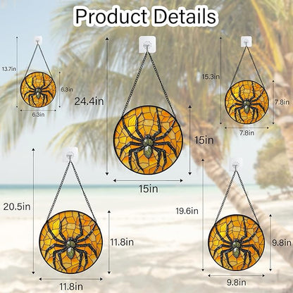 Stained Glass Window Hanging - Halloween Decorations Black Spider Suncatcher for Doors Garden Indoor Spooky Funny Sun Catchers Gothic Decor Horror Gifts for Women Men Friend 7.8 in