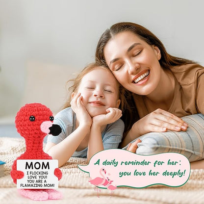 Gifts for Mom Christmas Mom Gifts from Daughter Son, Xmas Stocking Stuffers Love Mother Birthday Card Gift for Mother in Law Stepmom Mama , Funny I Love You Mum Present Handmade Crochet Flamingo