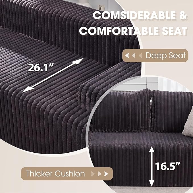 Modular Sectional Sofa Couches L-Shape Couch 3 Seat Modular Sofa Memory Foam Sectional Couches for Living Room, Cloud Couch with Oversized Chaise (Grey Stripe, 98" Right Facing Chaise)