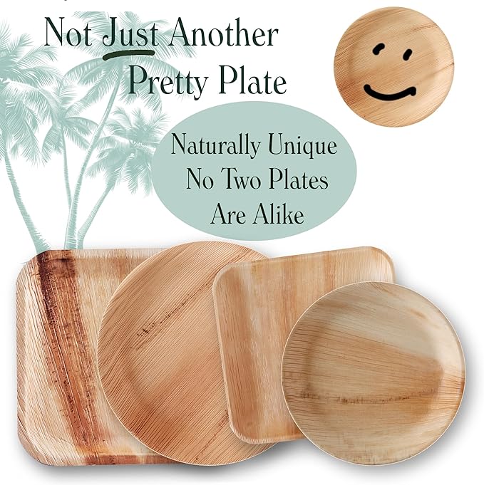 Disposable Palm Leaf Plates - 100 Pack - 8 Inch Round - Compostable & Biodegradable - Heavy Duty, Eco-Friendly, Microwave Safe - Like Bamboo Plates - Perfect for Events & Parties