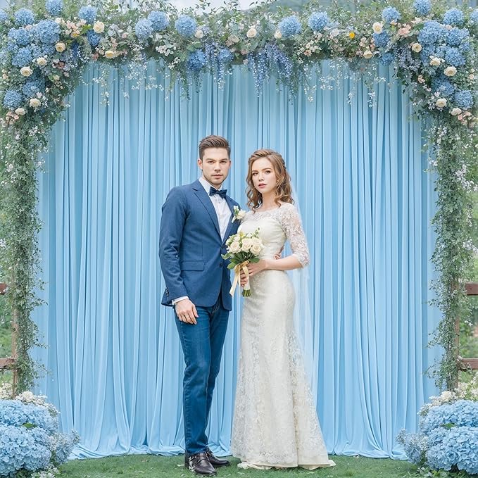 24 x 10ft Baby Blue Backdrop Curtains for Baby Shower, Photo Backdrop, Wrinkle Free, Soft, Long, 6 Panels