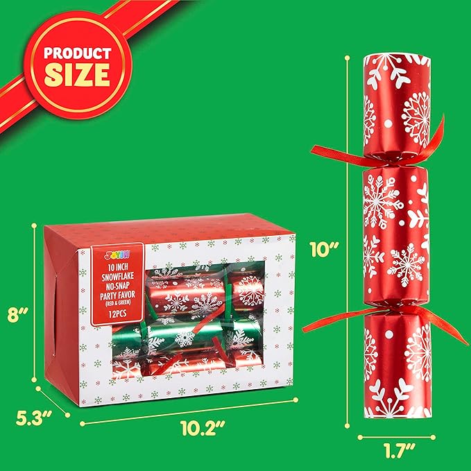 JOYIN 12 Pack Christmas Non-Snap Party Favor, Red & Green Snowflake Party Table Favor Includes Party Hat, Jokes & Gifts, Xmas Gifts Prizes for Christmas Holiday Dinner Traditions Supplies