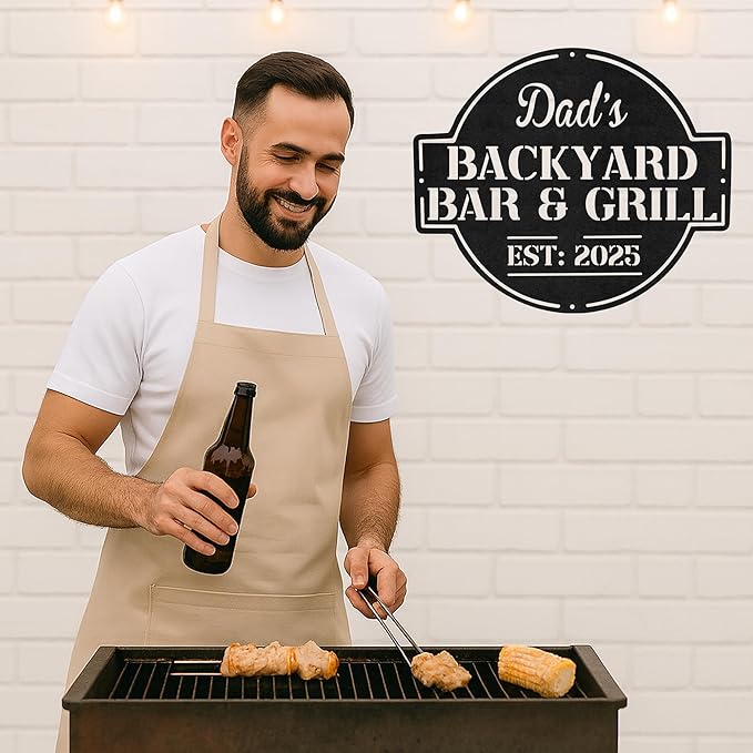 Custom BBQ Porch Metal Sign, Personalized Grill Name Cut Wall Decor for Outdoor Deck, Rustic Backyard Barbecue Gift