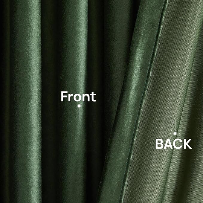 PRIMROSE Emerald Olive Green Velvet Curtains 63 inch Long for Living Room,Set of 2 Panels Blackout Rod Pocket Back Tab Window Treatment Room Darkening Heavy Decorative Curtains Drapes for Bedroom