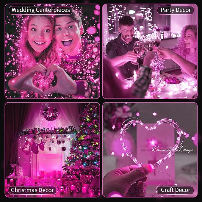 20 Pack LED Fairy Lights Battery Operated,20 LED Waterproof Mini Twinkle String Lights for Wedding Christmas Decorations,Pink