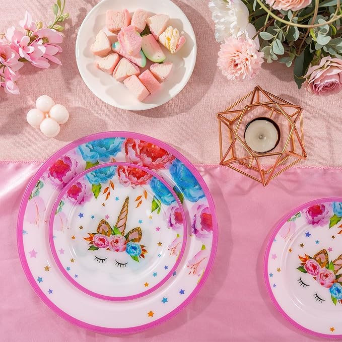 WELLIFE 20PCS Unicorn Plates – Plastic Dinner & Dessert Plates (10×9.2" + 10×6.3") for Girls Birthday Party, Magical Unicorn Party Decorations