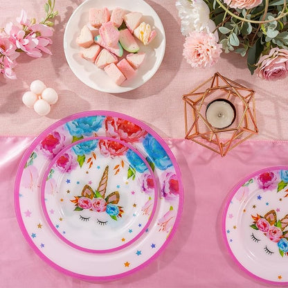 WELLIFE 20PCS Unicorn Plates – Plastic Dinner & Dessert Plates (10×9.2" + 10×6.3") for Girls Birthday Party, Magical Unicorn Party Decorations