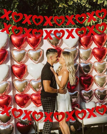 LHOAVWE 4 Pack Felt Red & Pink XOXO Heart Garland Banners, Valentines Day & Wedding Decorations, 3m/10ft Each, 5XO per Garland, Includes Ribbon Roll