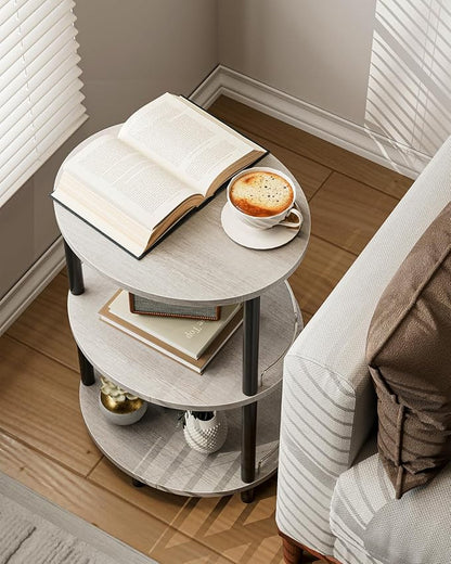 Small Nesting Coffee Table - 3-Tier Oval Accent Table for Small Spaces, Rustic Wood and Metal Couch End Table, Nightstand for Bedroom or End Table Living Room, Easy to Assemble, Greige