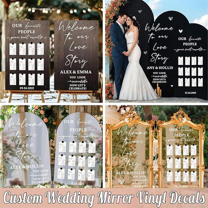 Personalized Wedding Sign Decals for Mirror Custom Welcome to Our Wedding Mirror Signs for Reception DIY Bride & Groom Names Date Vinyl Stickers Marriage Lettering Vinyl Decal for Party Entry Backdrop