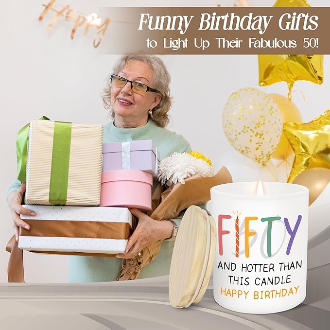Christmas 50th Birthday Gifts for Her Him - Long Lasting Vanilla Lavender Candle 10 oz - Funny 1975 Birthday Gifts for Women Men Husband Wife Mom Dad Friend, Fifty Candles for Women