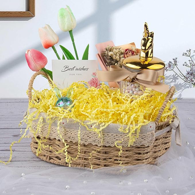Caleihd 1/2 LB Crinkle Cut Paper Shredded Filler Paper for Gift Baskets Gift Box Confetti Paper Shreds Decoration Stuffing for Birthday, Weddings, Anniversaries, Christmas Wrapping Yellow