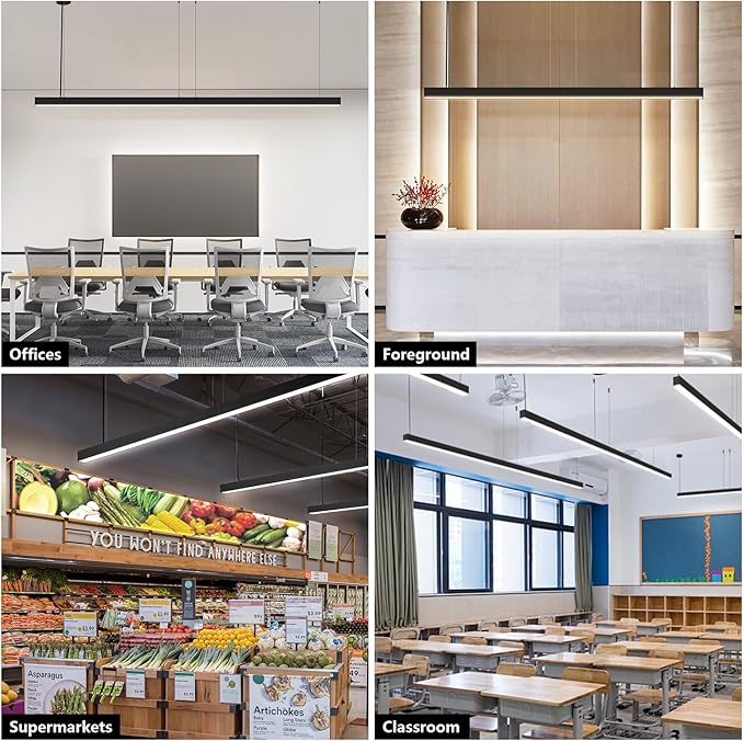 8FT Linkable LED Linear Light, 100W 100-130v Seamless Connection, 3 Mode Triac Dimmable Linear led Light Fixture, 3000-6000K Color Changing, Dimmable Hanging Office Shop Light, Black