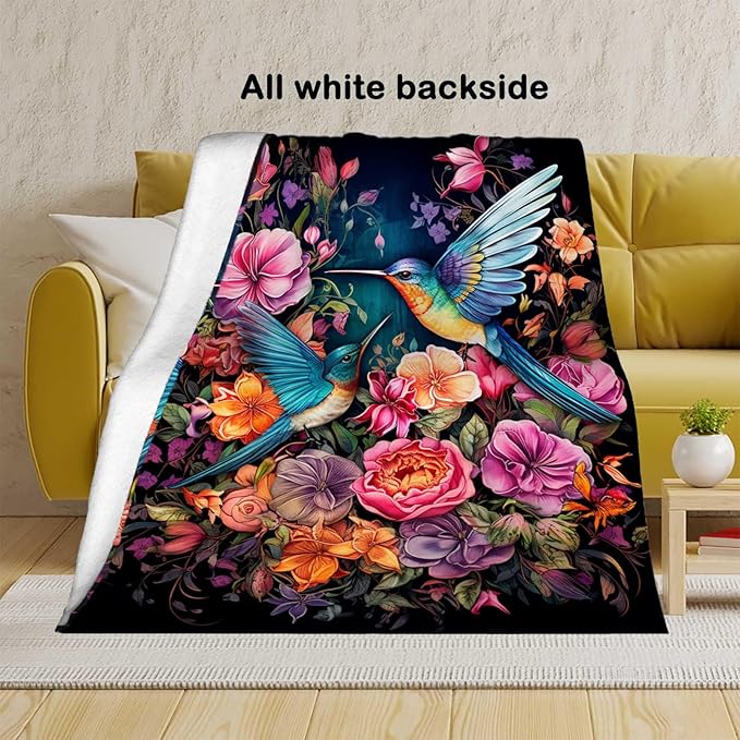 Firmiso Hummingbird Throw Blanket, Hummingbird Gifts for Women, Bird Blanket for Home Decor, Soft Lightweight Fleece, Washable No-Pilling, Single Sided, Hand/Machine Wash, 60x80 Inches