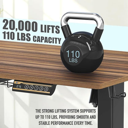 SHW 55 x 28 Inches Electric Height Adjustable Standing Desk with Drawer and Memory Preset, Walnut