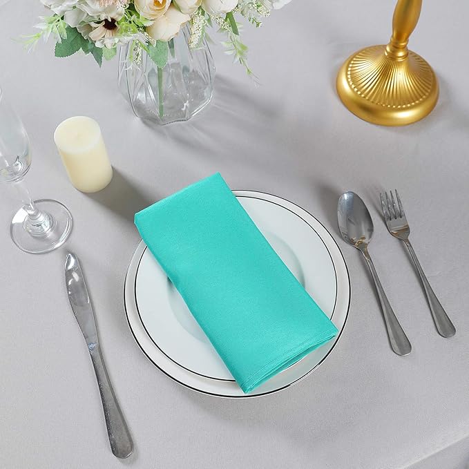 Cloth Napkins 17x17 inch Washable Polyester Dinner Napkins Soft Table Napkins for Wedding Party Dining Banquet(Turquoise,12PCS)