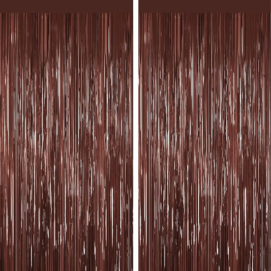 Coffee Brown Tinsel Backdrop Foil Fringe Curtains - 2 Packs Door Streamers Backdrop for Birthday Door Decorations, Party Supplies for Bachelorette, Graduation, Christmas, Disco Decor
