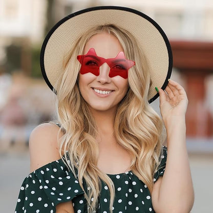 10/20/30/40 Pack Star Sunglasses Rimless Transparent Pentagram Shaped Sunglasses Bulk Party Favor Glasses for Women (20, Red)