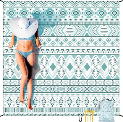 Beach Blanket Waterproof Sandproof Beach Mat 79" X 83"/10'x9'for 2-8 Adults Quick Drying Outdoor Picnic Mat Beach Accessories for Travel, Camping, Hiking