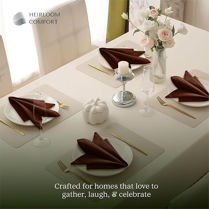 Brown Cloth Napkins 18x18 Inch, Set of 6-100% Cotton, Soft, Absorbent, Reusable & Washable Napkin with Hemstitch Mitered Edges - Ideal for Rustic Weddings, Farmhouse Dining, Dinner