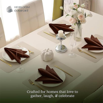 Brown Cloth Napkins 18x18 Inch, Set of 6-100% Cotton, Soft, Absorbent, Reusable & Washable Napkin with Hemstitch Mitered Edges - Ideal for Rustic Weddings, Farmhouse Dining, Dinner