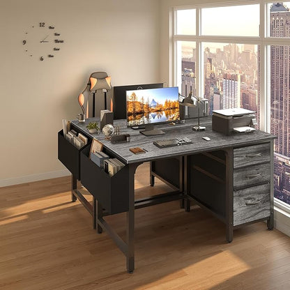 Lufeiya Computer Desk with File Drawers Cabinet, 47 Inch Home Office Desks with Filing Cabinet for Small Space, Gaming Study Writing Table PC Desks, Gray