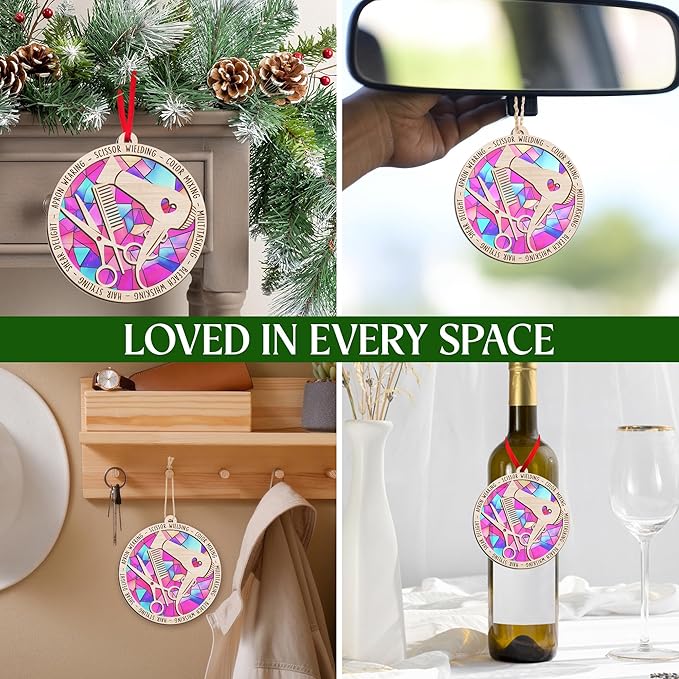 FLAGWIX Christmas Hairstylist Gifts Women - Suncatcher Hairdresser Christmas Ornaments 2025 for Tree Decorations - Hair Stylist Ornament, Hair Stylist Gifts for Hairdressers Female Barbers Beauticians