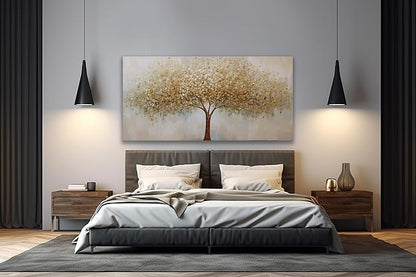 VHMING Wall Art Abstract Gold Tree of Life Modern Artwork Canvas Painting Textured Tree Pictures Wall Decor for Living Room Bedroom Dining Room Home Office Decor 24"x48" Ready to Hang