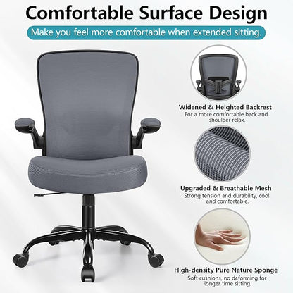 FelixKing Office Chair, Ergonomic Desk Chair Breathable Mesh Chairs Adjustable High Back Lumbar Support Flip-up Armrests, Executive Rolling Swivel Comfy Computer Chairs Home Office Dark Gray
