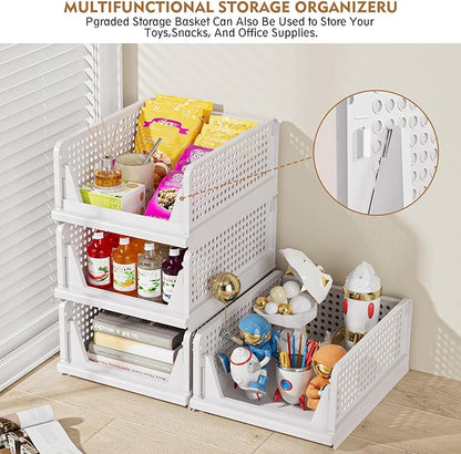 SNSLXH 5 Pack Stackable Closet Organizer Box, Multifunctional & Foldable Closet Storage Basket for Bathroom Kitchen Laundry Room Wardrobe Storage, Space-Saving Clothes Storage Drawer Organizer, Green