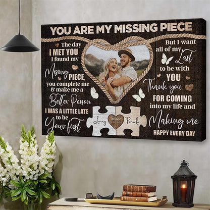 Dem Canvas Personalized Canvas Prints, Custom Photo And Name, You Are My Missing Piece, Wedding Gifts For Couple Anniversary Wedding Engagement Gift For Couples Canvas (30x20)