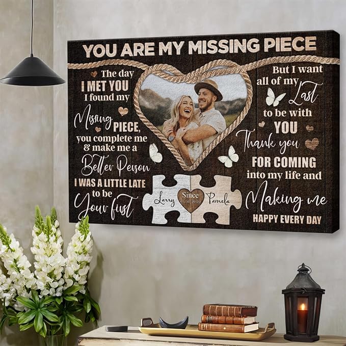 Dem Canvas Personalized Canvas Prints, Custom Photo And Name, You Are My Missing Piece, Wedding Gifts For Couple Anniversary Wedding Engagement Gift For Couples Canvas (12x08)