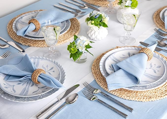 Solino Home Linen White Table Runner 132 Inches Long - 100% Pure Linen Extra Long Table Runner 14 x 132 Inch for Fall, Autumn, Holiday, Christmas, New Year - Classic Hemstitch