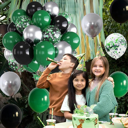 Green Black Balloons Dark Green Black Silver Confetti Balloons 35 Pcs 12 Inch Football Video Gamer Helium Latex Balloon for Boys Men Soccer Army Graduation Baby Shower Birthday Party Decorations