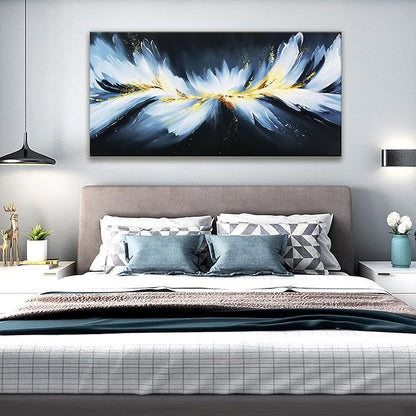 Abstract Black And Gold Wall Art Maximalist Canvas Wall Art Decor Prints Modern White Abstract Wall Decor Artwork For Living Room Bedroom Kitchen Office Artwork Ready To Hang 24" × 48"