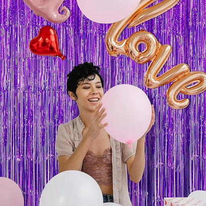 10 Pack Purple Backdrop Curtain 3.2ft x 8.2ft Metallic Tinsel Foil Fringe Curtains Photo Booth Background for Birthday Party Decoration Baby Shower Engagement Wedding Christmas Decoration (Purple)