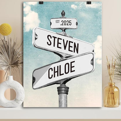 Personalized Vintage Street Sign For Couples, Custom Street Sign Canvas Poster Wall Art With Names, Gift For Valentine
