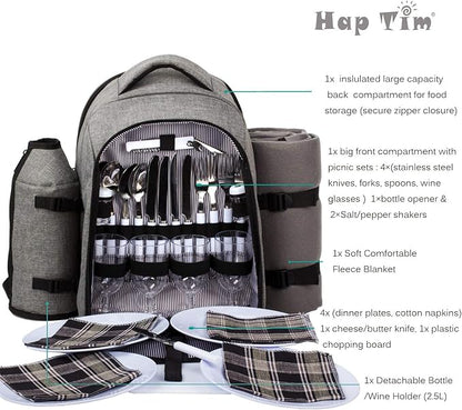 Hap Tim Picnic Basket Backpack for 4 Person with Insulated Cooler Compartment, Wine Holder, Fleece Blanket, Cutlery Set, Engagement Gifts for Couples, Bridal Shower Gift, Wedding Registry Gifts (3263)