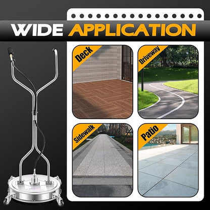 20" Pressure Washer Surface Cleaner with 4 Wheels and Dual Handle, Power Washer Attachment for Cleaning Concrete, Patio, Sidewalk, Deck and Driveways - PWS 20