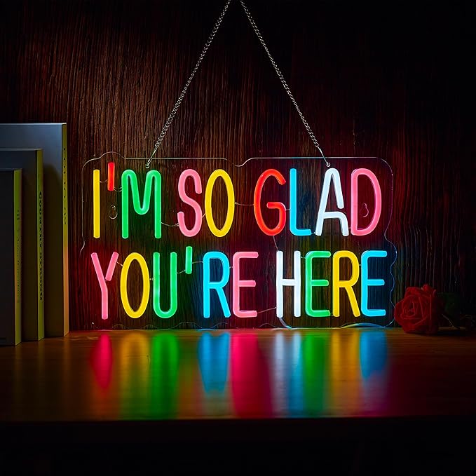 I'm So Glad You're Here Neon Sign for Classroom Wall Décor Dimmable LED Neon Light USB Powered Neon Art Signs Decor