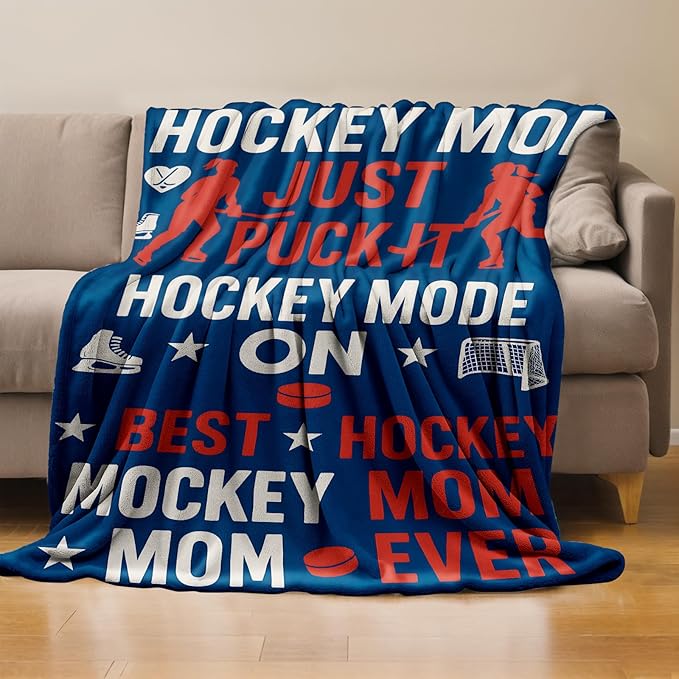 Hockey Mom Throw Blanket Gifts for Boys Girls Kids Adults, Hockey Icons Flannel Blankets for Travel Sofa Living Room Decor 40"x50"