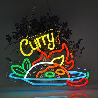 Curry Neon Sign, Neon Lights Hanging Wall Art Decoration for Restaturant Shop Store Bar Market Party Celebration Home Decor, USB Powered Ultra Bright Dimmable,16.14×11.42inches